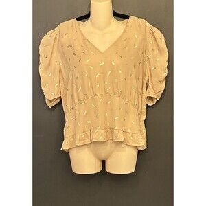 Sweet Rain Shirt Women's Plus Sz 1x Short Sleeve Brown Tan Gold Babydoll C4